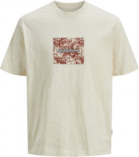 Jack & Jones Split Branding AOP Crew Neck T-Shirt Antique White - Pólók - Nagyméretű pólók - 2XL-14XL