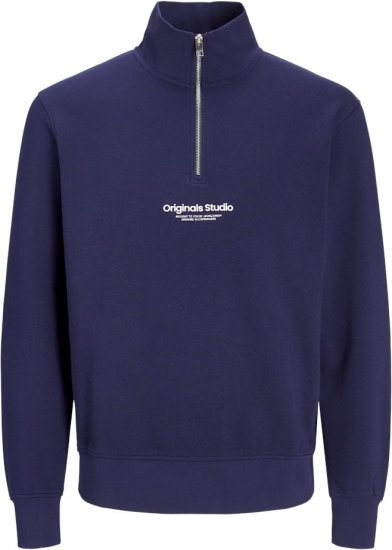 Jack & Jones Esterbro High Neck Quarter Zip Sweatshirt Ocean Cavern - Pulóverek & kapucnis pulóverek - Pulóverek & Kapucnis pulóver 2XL-12XL