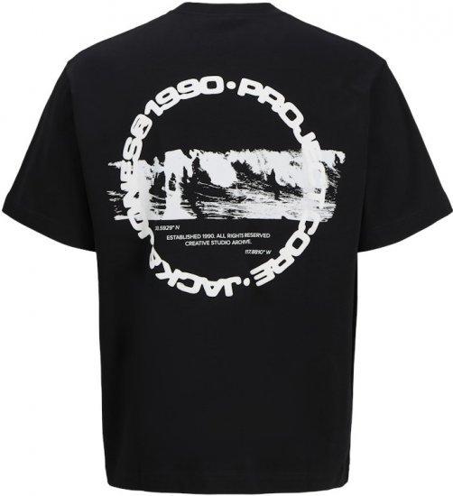 Jack & Jones Summer Sago Print Crew Neck T-Shirt Black - Pólók - Nagyméretű pólók - 2XL-14XL