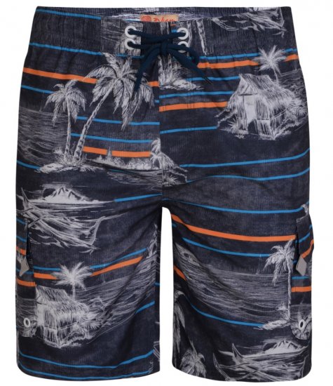 Kam Jeans Palm Print Swim Shorts Charcoal - Alsónemű & Strandruhák - Nagyméretű Alsónemű 2XL-8XL
