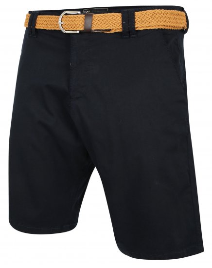 Kam Jeans 3401 Belted Oxford Stretch Chino Shorts Navy - Rövidnadrág - Nagyméretű Rövidnadrág W40-W60