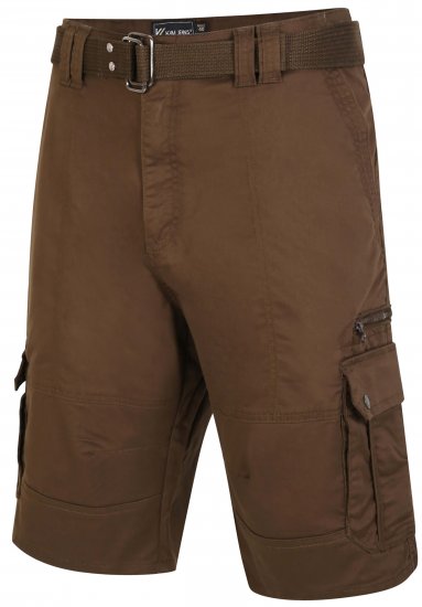 Kam Jeans 343 Cargo Stretch Shorts with Belt Khaki - Rövidnadrág - Nagyméretű Rövidnadrág W40-W60