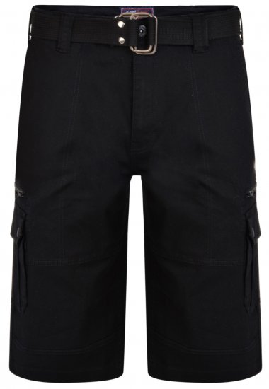 Kam Jeans 343 Cargo Stretch Shorts with Belt Black - Rövidnadrág - Nagyméretű Rövidnadrág W40-W60