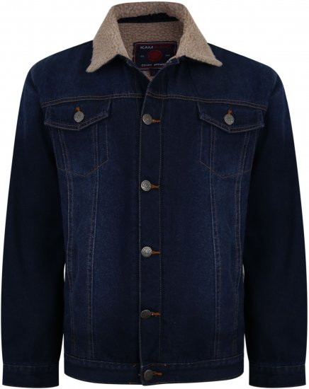 Kam Jeans 406 Sherpa Lined Denim Jacket Dark Used TALL SIZES - FÉRFIRUHÁZAT MT-6XLT - TALL-méretek