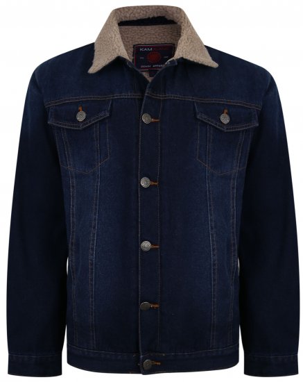 Kam Jeans 406 Sherpa Lined Denim Jacket Dark Used - Kabátok - Nagyméretű Kabátok - 2XL-8XL