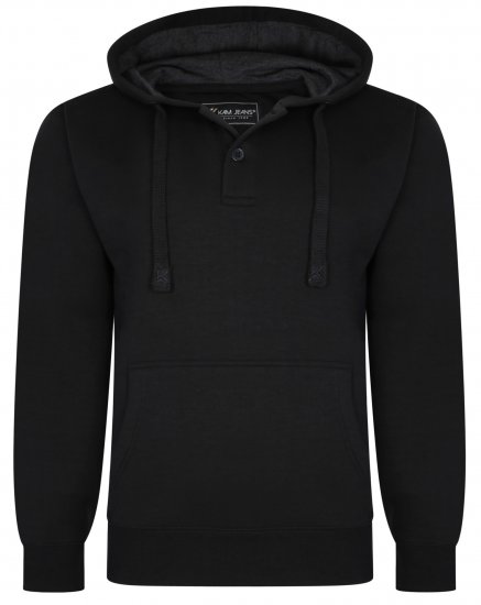 Kam Jeans 508B 1/4 Button Hoodie Black - Pulóverek & kapucnis pulóverek - Pulóverek & Kapucnis pulóver 2XL-12XL