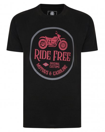 Kam Jeans Ride Free Crew Neck T-Shirt Black - Pólók - Nagyméretű pólók - 2XL-14XL