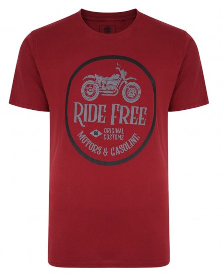 Kam Jeans Ride Free Crew Neck T-Shirt Wine - Pólók - Nagyméretű pólók - 2XL-14XL
