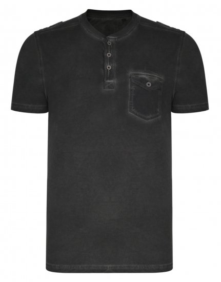Kam Jeans Grandad Collar Fashion Tee Black - Pólók - Nagyméretű pólók - 2XL-14XL