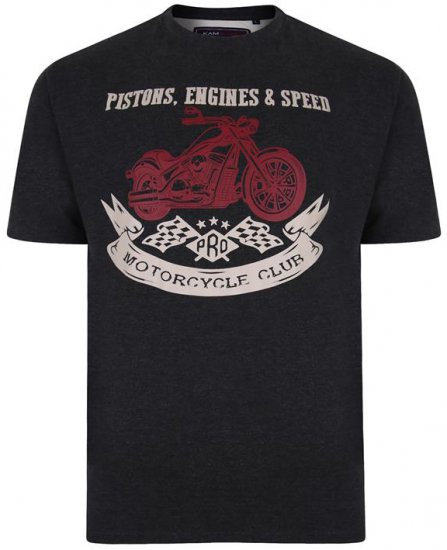 Kam Jeans 5351 Piston Motors Club T-shirt Charcoal - Pólók - Nagyméretű pólók - 2XL-14XL