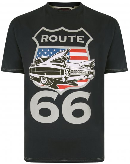 Kam Jeans 5353 Route 66 Print T-shirt Black - Pólók - Nagyméretű pólók - 2XL-14XL