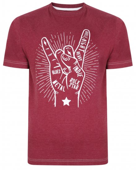 Kam Jeans 5390 Rock Star Print T-Shirt Burgundy - Pólók - Nagyméretű pólók - 2XL-14XL