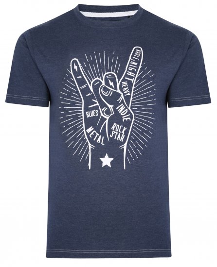 Kam Jeans 5390 Rock Star Print T-Shirt Indigo - Pólók - Nagyméretű pólók - 2XL-14XL