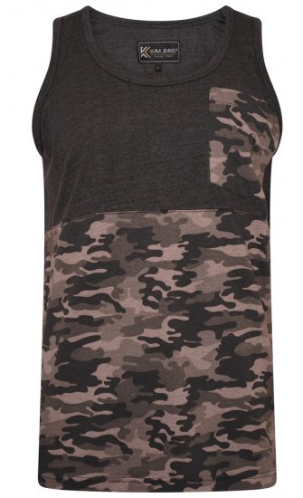 Kam Jeans 5399 Camo Panelled Sleeveless T-Shirt Charcoal - Pólók - Nagyméretű pólók - 2XL-14XL