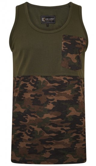 Kam Jeans 5399 Camo Panelled Sleeveless T-Shirt Khaki - Pólók - Nagyméretű pólók - 2XL-14XL