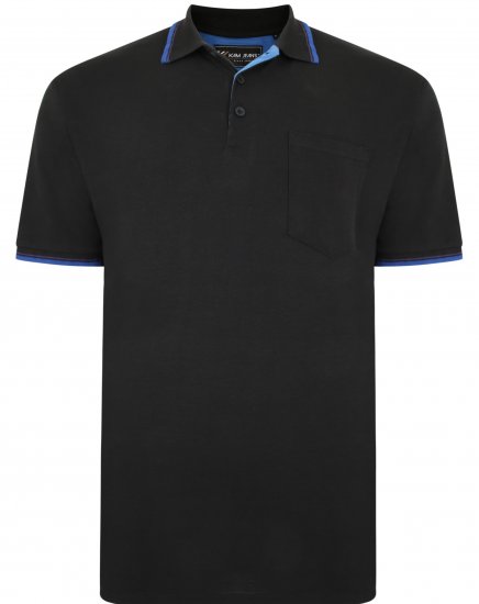 Kam Jeans 5400C Tipped Polo with Pocket Black - Pólóingek - Galléros Pólók 2XL-8XL - Pólóingek 2XL-8XL