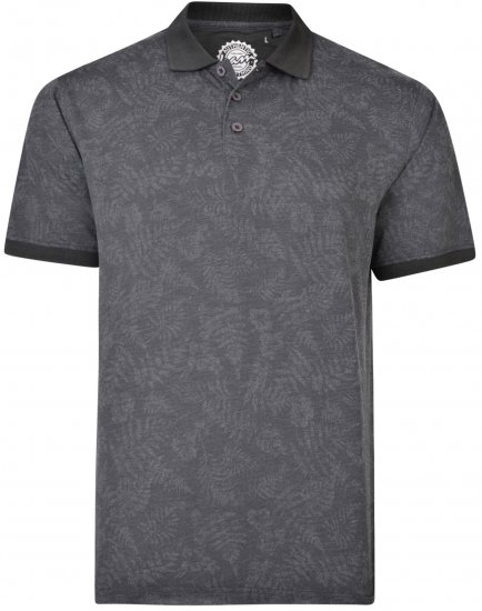 Kam Jeans 5418 Leaf print Polo Charcoal - Pólóingek - Galléros Pólók 2XL-8XL - Pólóingek 2XL-8XL