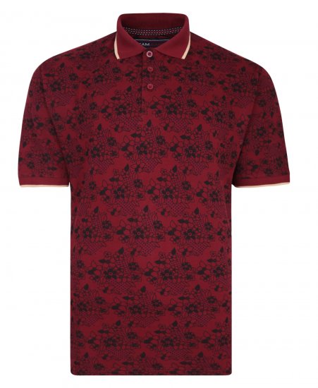 Kam Jeans Floral Print Polo Wine - Pólóingek - Galléros Pólók 2XL-8XL - Pólóingek 2XL-8XL