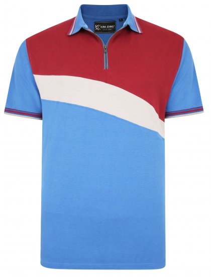 Kam Jeans 5448 Cut & Saw Polo with 1/4 Zip Blue - Pólóingek - Galléros Pólók 2XL-8XL - Pólóingek 2XL-8XL