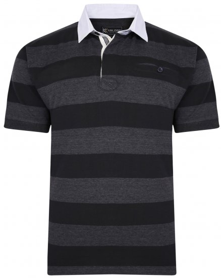 Kam Jeans 5454 Stripe Rugby Polo Black - Pólóingek - Galléros Pólók 2XL-8XL - Pólóingek 2XL-8XL