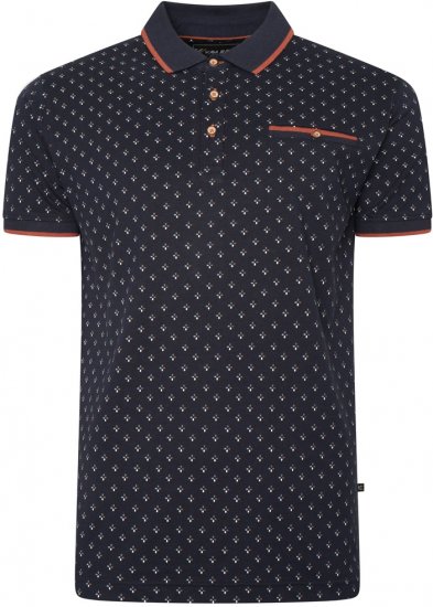 Kam Jeans 5503 Jersey Polo with All Over Geo Print Navy - Pólóingek - Galléros Pólók 2XL-8XL - Pólóingek 2XL-8XL