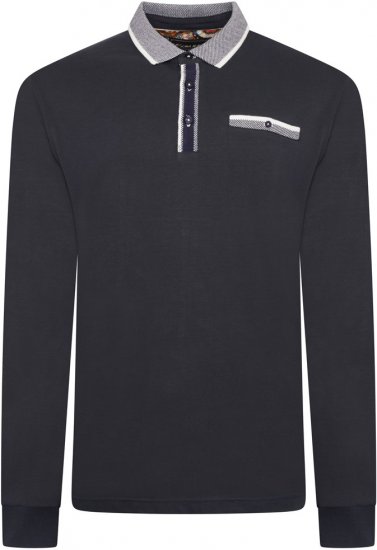 Kam Jeans 5509 LS Jersey Polo with Jacquard Pattern on Collar/Cuffs Navy - Pólóingek - Galléros Pólók 2XL-8XL - Pólóingek 2XL-8XL