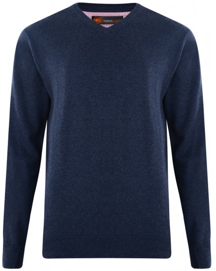 Kam Jeans V-neck Knitted Sweater Navy - Pulóverek & kapucnis pulóverek - Pulóverek & Kapucnis pulóver 2XL-12XL