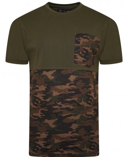 Kam Jeans 5700 Camo Panelled T-Shirt Khaki - Pólók - Nagyméretű pólók - 2XL-14XL