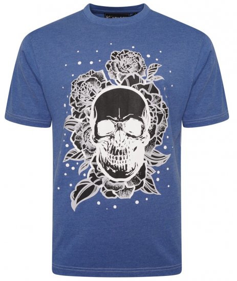 Kam Jeans 5704 Skull Rose Print Tee Blue Marl - Pólók - Nagyméretű pólók - 2XL-14XL