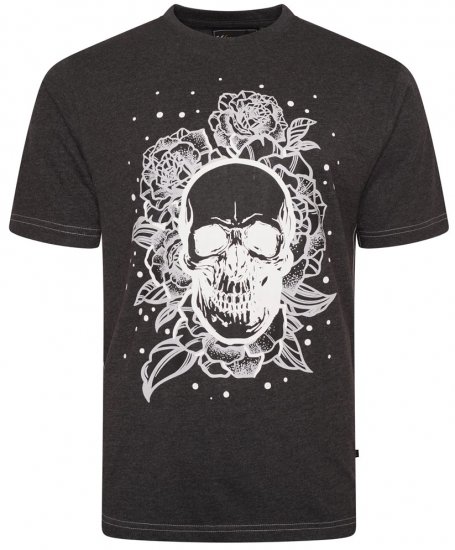 Kam Jeans 5704 Skull Rose Print Tee Charcoal - Pólók - Nagyméretű pólók - 2XL-14XL