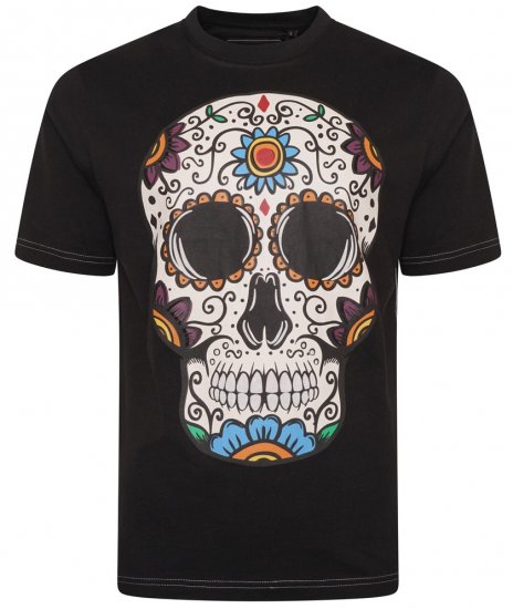Kam Jeans 5705 Coloured Skull Print Tee Black - Pólók - Nagyméretű pólók - 2XL-14XL