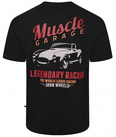 Kam Jeans 5710 Legendary Racing Slub Tee With Back Print Black - Pólók - Nagyméretű pólók - 2XL-14XL