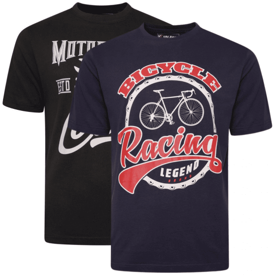 Kam Jeans 5712 Twin Pack Motorcycle/Cycle Print Tee Black and Navy - Pólók - Nagyméretű pólók - 2XL-14XL