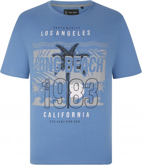 Kam Jeans 5729 Long Beach Print T-Shirt Blue Marl - Pólók - Nagyméretű pólók - 2XL-14XL
