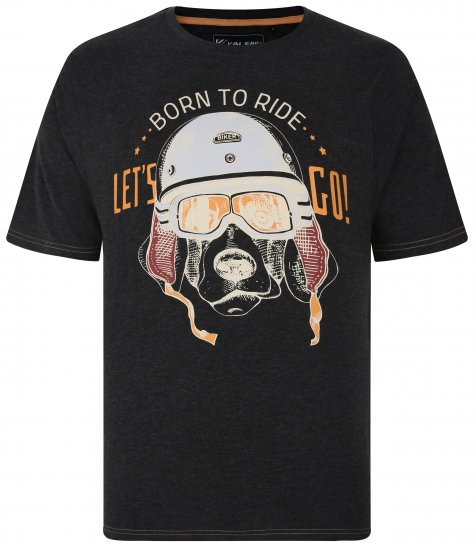 Kam Jeans 5731 Born To Ride Print T-Shirt CHARCOAL MARL - Pólók - Nagyméretű pólók - 2XL-14XL