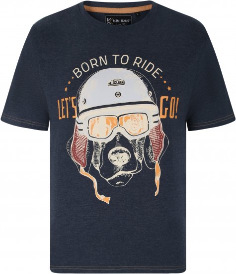 Kam Jeans 5731 Born To Ride Print T-Shirt INDIGO MARL - Pólók - Nagyméretű pólók - 2XL-14XL