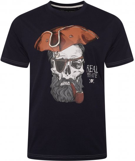 Kam Jeans 5752 Real Pirates Print T-Shirt Navy - Pólók - Nagyméretű pólók - 2XL-14XL