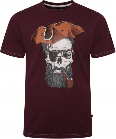 Kam Jeans 5752 Real Pirates Print T-Shirt Dark Red - Pólók - Nagyméretű pólók - 2XL-14XL