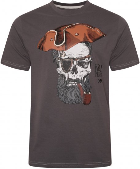 Kam Jeans 5752 Real Pirates Print T-Shirt Charcoal - Pólók - Nagyméretű pólók - 2XL-14XL