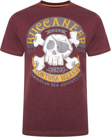 Kam Jeans 5753 Buccaneer Print T-Shirt BURGUNDY MARL - Pólók - Nagyméretű pólók - 2XL-14XL