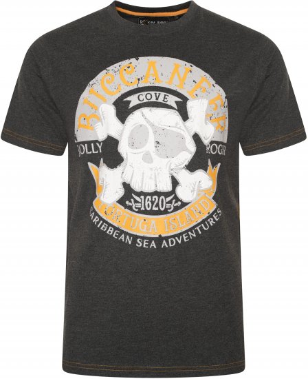 Kam Jeans 5753 Buccaneer Print T-Shirt Charcoal Marl - Pólók - Nagyméretű pólók - 2XL-14XL