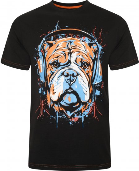 Kam Jeans 5754 Dog Headphones Print T-Shirt Black - Pólók - Nagyméretű pólók - 2XL-14XL