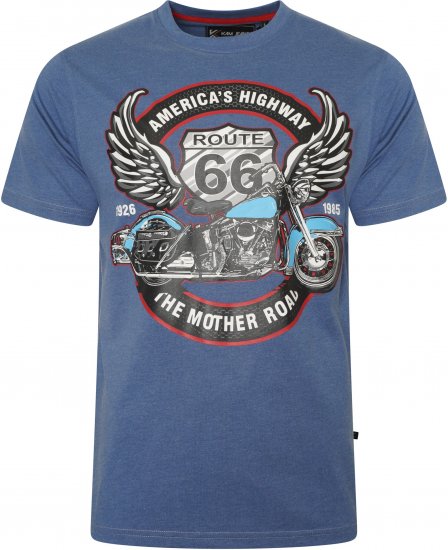 Kam Jeans 5755 Route 66 Motorbike Print T-Shirt Blue Marl - Pólók - Nagyméretű pólók - 2XL-14XL