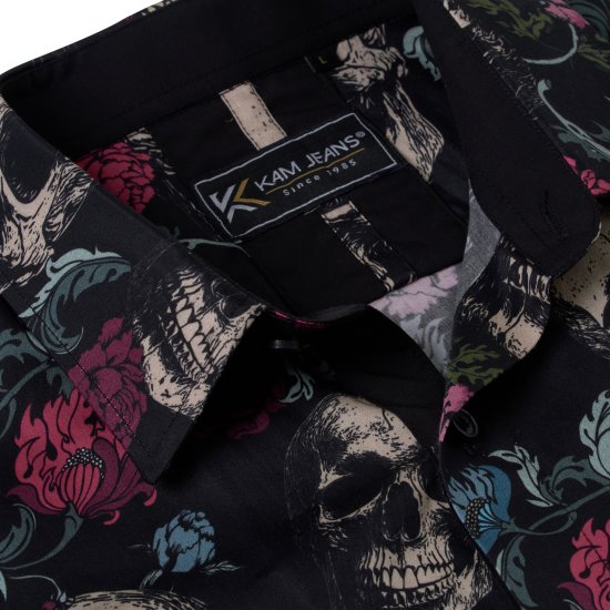 Kam Jean 6074 Rövid Ujjú Ing Koponyamintával Fekete - Ingek - Ingek 2XL-10XL