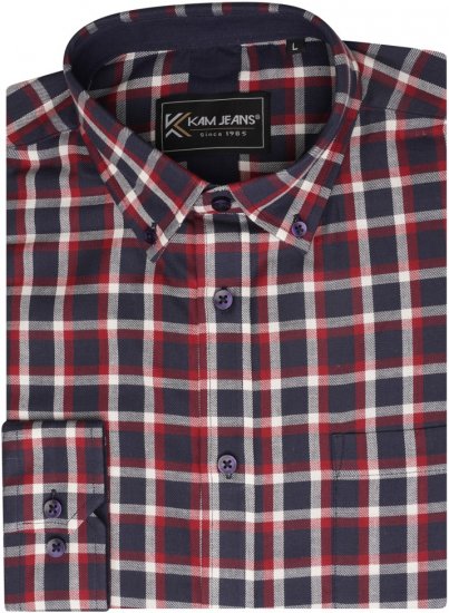 Kam Jeans 6303 Long Sleeve Casual Check Shirt Navy - Ingek - Ingek 2XL-10XL