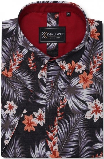 Kam Jeans 6330 AOP Floral Print Short Sleeve Shirt Navy - Ingek - Ingek 2XL-10XL