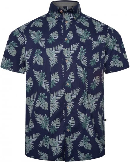 Kam Jeans 6331 AOP Leaf Print Short Sleeve Shirt Navy - Ingek - Ingek 2XL-10XL