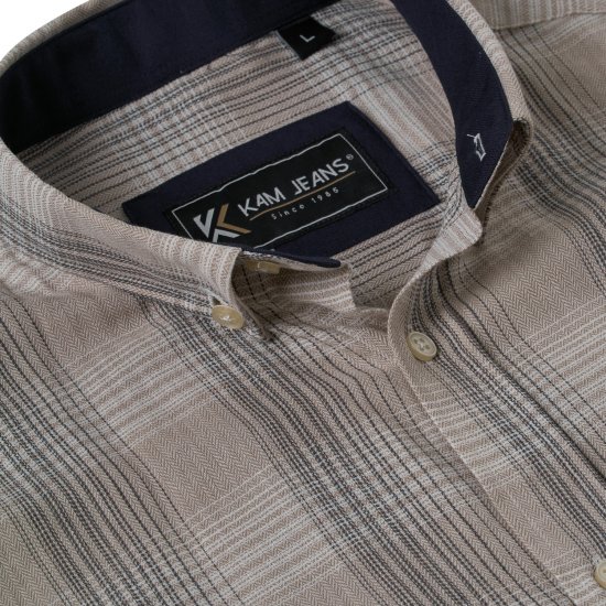 Kam Jeans 6382 Rövid Ujjú Strukturált Kockás Ing Bézs - Ingek - Ingek 2XL-10XL