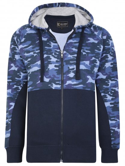 Kam Jeans 7036 Camo Print Full Zipper Hoodie Navy - Pulóverek & kapucnis pulóverek - Pulóverek & Kapucnis pulóver 2XL-12XL