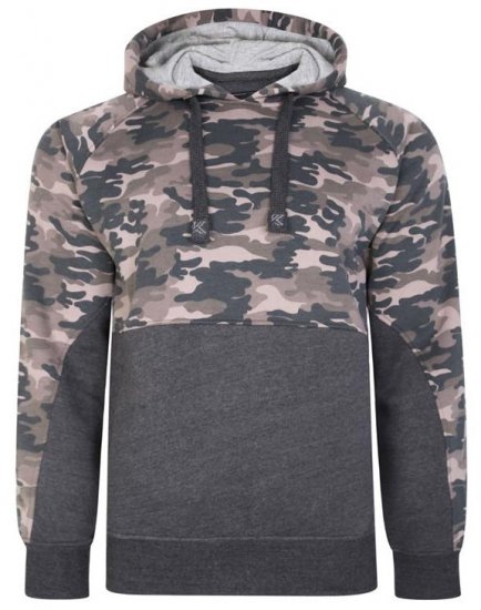 Kam Jeans 7036B Camo Pannelled Over The Head Hoody Charcoal - Pulóverek & kapucnis pulóverek - Pulóverek & Kapucnis pulóver 2XL-12XL